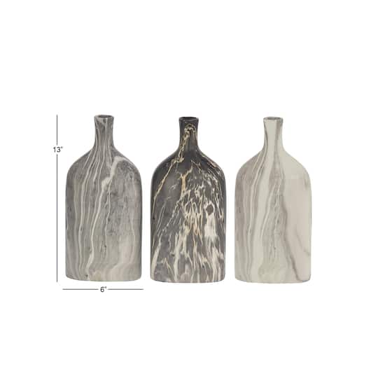 13" Gray Stoneware Contemporary Vase Set